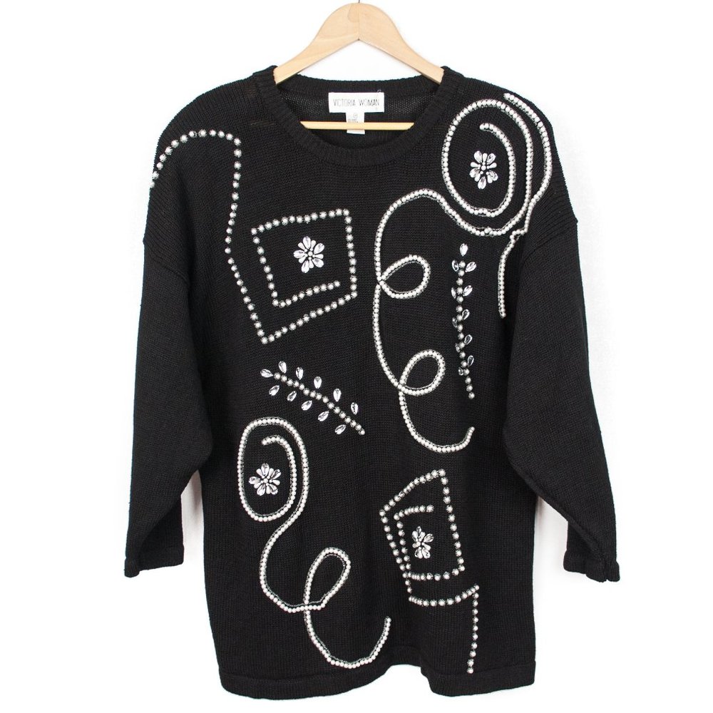 VTG Victoria Woman | Black Beaded Sweater | 1X